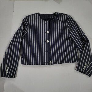 LizSport Size 8 Navy Blue Striped Blazer Fully Lined Preppy Nautical Career